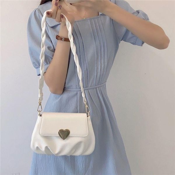

evening bags female bag 2021 trendy one-shoulder messenger soft leather peach heart buckle fold small round