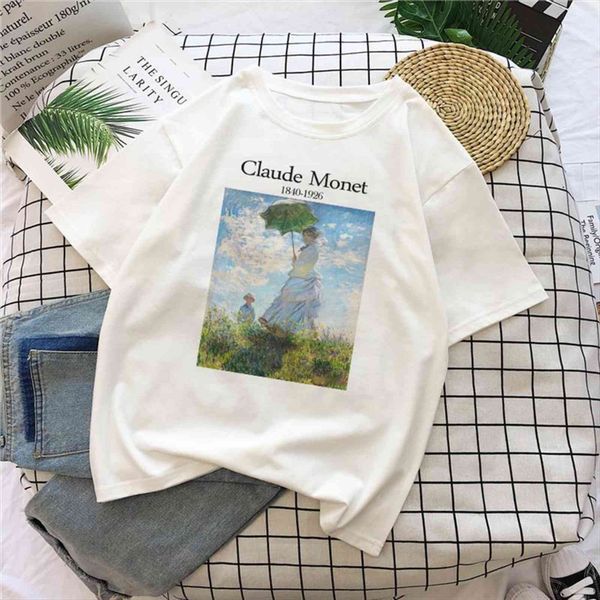 

claude summer art large size women loose short sleeve casual letter printing harajuku ins tees vintage t shirt, White