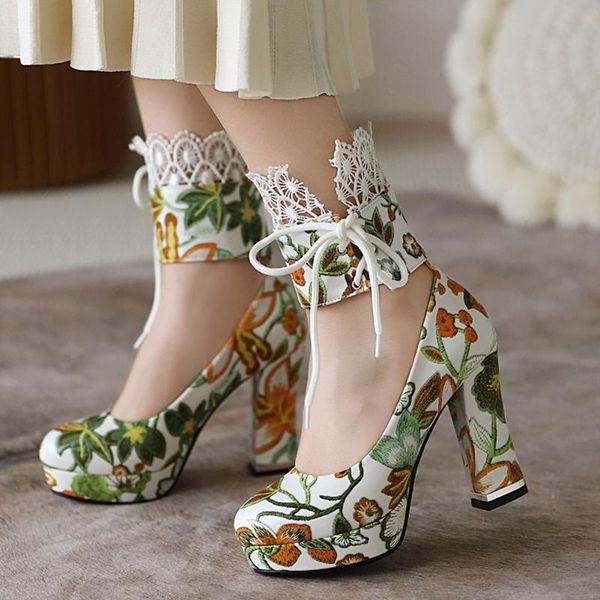 

elegant big size 43 ladies mixed color lace up shallow platform shoes women pumps stylish party dress, Black