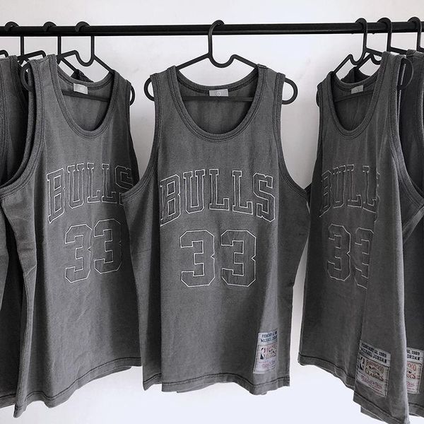 

men' tank polyester distressed retro sleeveless vest men and women bull letter 33 printing loose basketball sports, White;black