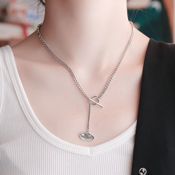 

chaosheng s925 sterling silver geometric mixed tassel english letter creative fashion collarbone chain necklace female