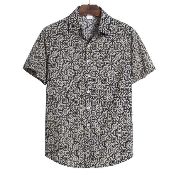 

men's casual shirts men shirt turn down collar print vacation short sleeve streetwear camisas 2021 summer leisure clothing, White;black