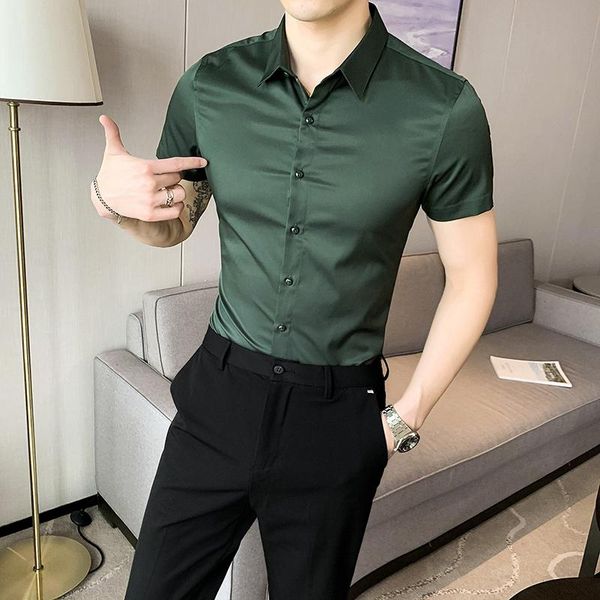 

men's casual shirts plus size 5xl- summer solid short sleeve for men clothing 2021 korean slim fit business office chemise homme sale, White;black