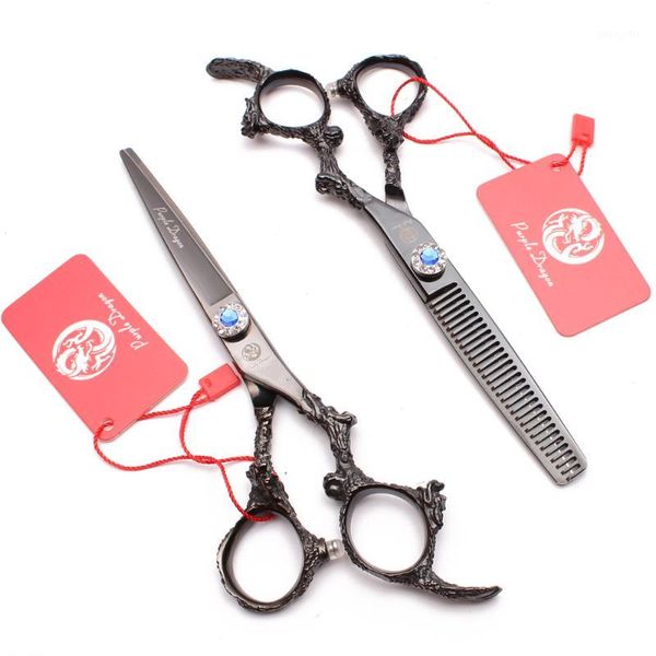 

9005# 5.5" jp 440c purple dragon black professional hairdressing scissors straight shears thinning salon hair1