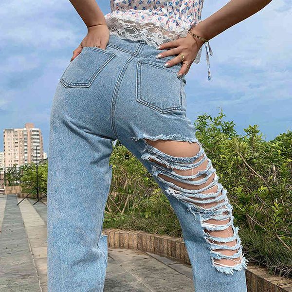 

jean in fashion clothes hipster straight-leg pants torn women's jeans boyfriend slash chic damages, Blue