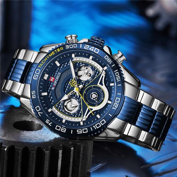 

wristwatches naviforce watches mens casual date dark night fashion clock sport quartz waterproof men watch relogio masculin, Slivery;brown