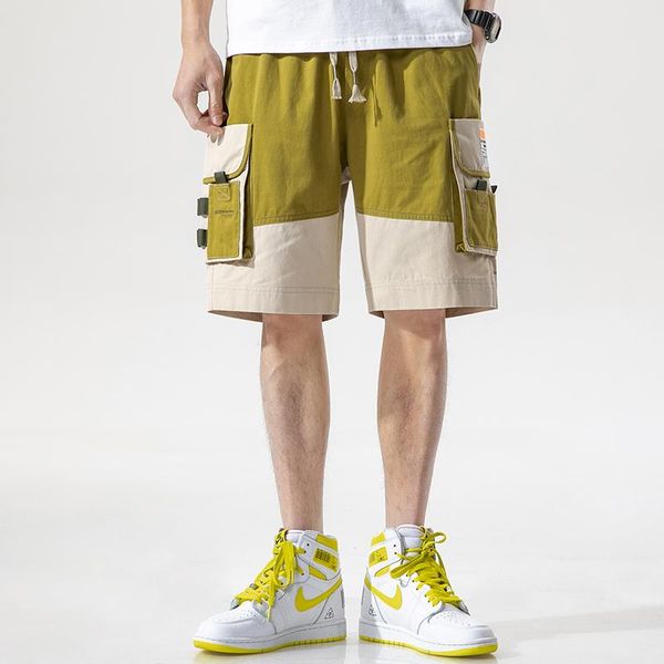 

men's shorts men 2021 summer cotton fashion patchwork casual mid knee length multi pocket loose fit plus size 4xl, White;black