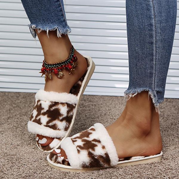 

slippers plush 2021 women's shoes european and american fashion word autumn winter home warm indoor, Black