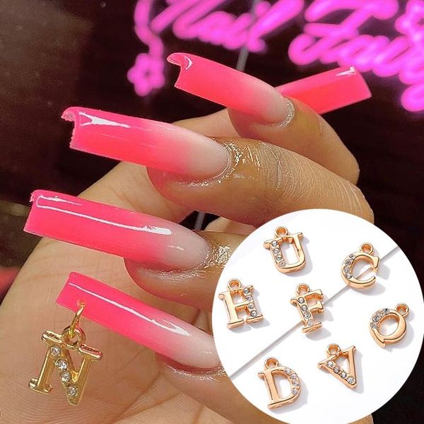

nail art decorations 3d charms letter piercing charm jewelry gold metal alphabet press on tips manicure accessories, Silver;gold