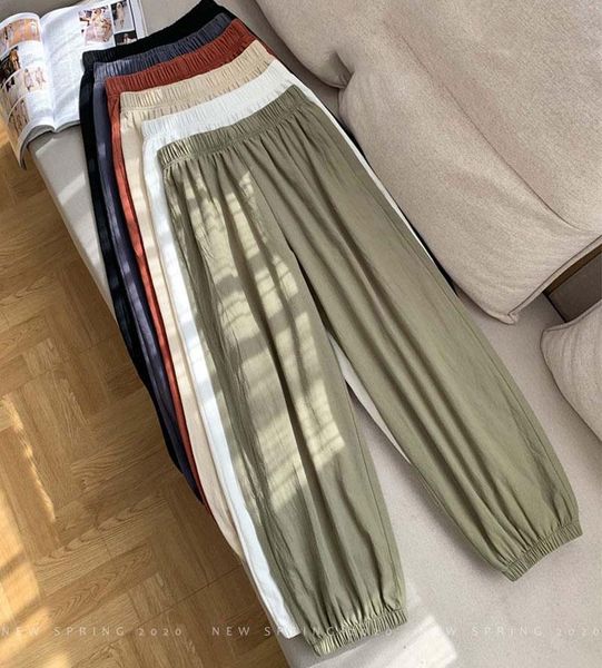 

summer linen cotton harem women capri high waist trousers korean wide, Black;white