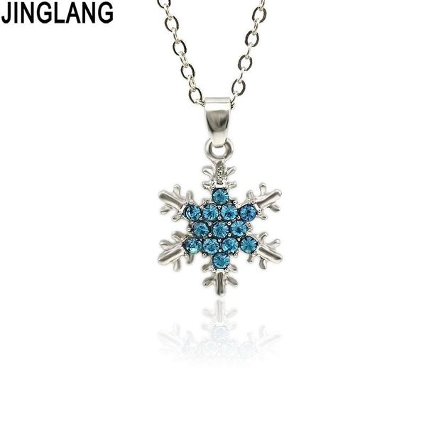 

earrings & necklace jinglang arrival women's snowflake pendent choker chain wedding jewelry set fashion christmas gift, Silver