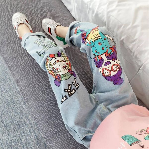 

girls jeans pants spring autumn casual denim blue baby cartoon doodle childrens boutique pencil trousers