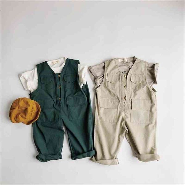 

kids baby boys and girls fashion clothes spring sleeveless pocket loose overalls 1 6 years children soft comfortable jumpsuits, Blue