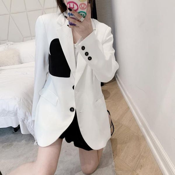 

women's suits & blazers getspring women blazer love heart stitching suit coat single breasted long sleeve ladies slim jacket, White;black