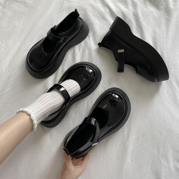 

dress shoes yuke women's casual loafers platform shallow y2k style female lolita vintage roud toe modern ladies mary janes, Black
