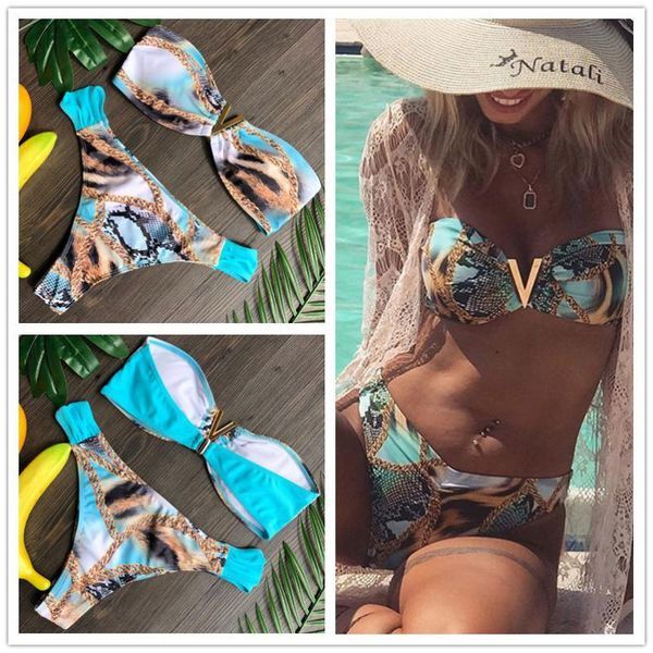 

bikini print split three point swimsuit for women women's swimwear, White;black