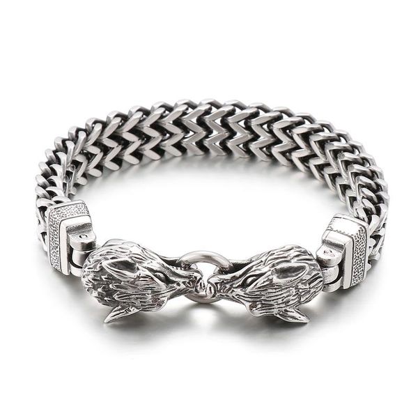

charm bracelets animal for men stainless steel link chain bracelet cool boy bangle double wolf head pulsera jewelry accessories 2021, Golden;silver