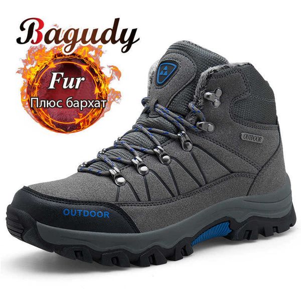 

fashion men hiking boots outdoor work shoes split leather ankle snow boots shoes warm fur plush winter shoes size 39-46 210619, Black