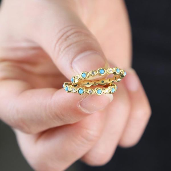 

wedding rings 2021stacking cz eternity band ring thin skinny engagement turquoises classic simple round circle finger, Slivery;golden