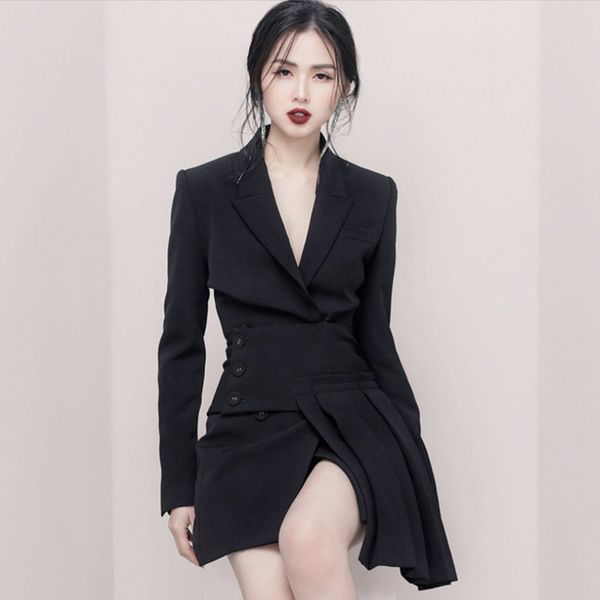 

arrival spring women's vintage brand suit irregulardress elegant office party luxury ol slim dresses vestidos 210514, Black;gray