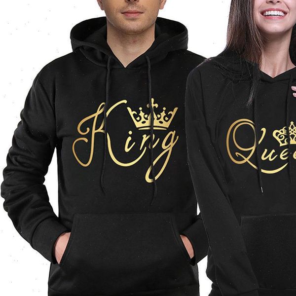

poshfeel king queen printed women hoodie couples lovers hooded casual pullovers tracksuits, Black