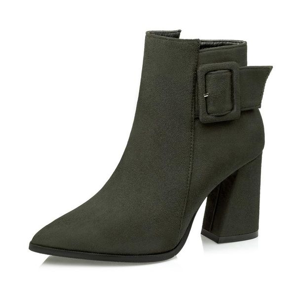 

boots korean version of the fashion pointed female matte thick with belt buckle high heel women's shoes, Black