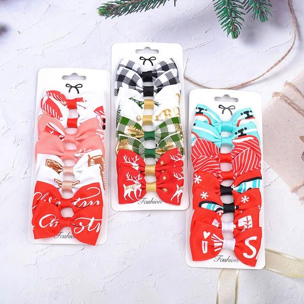 

cute grosgrain ribbon christmas print 1set nice gifts hair bows fashion headwear kids children girls accessories, Slivery;white