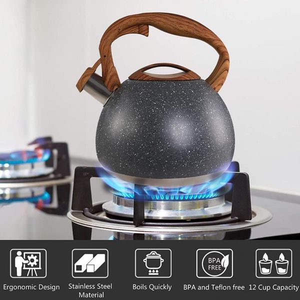 

stainless steel whistling kettle wood handle tea pot boiling water drinkware bottle