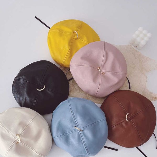 

spring arrival girls fashion candy color beret kids hats children navy hat 210528, Yellow