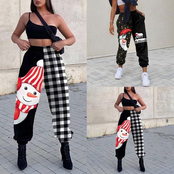 

women's pants & capris christmas printed trousers autumn and winter casual loose fitness sports harem temperament, Black;white