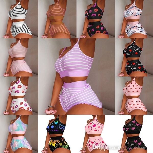 2022 Set da jogging da donna Tute sportive Bikini sexy diviso stampato Set da due pezzi Moda Crop Top Pantaloncini Abiti da yoga Abbigliamento sportivo