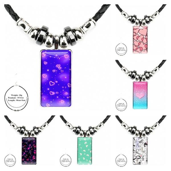 

pendant necklaces i love you pink hearts for women men party steel color glass cabochon with rectangle shaped choker black hematite, Silver