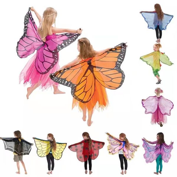 17 Estilo Borboleta Cosplay Cosplay Festa de Super-heróis Cape Chiffon Wings Máscara Headband Butterfly Elf Halloween Christmas Presentes Para Crianças Menina Cloaks