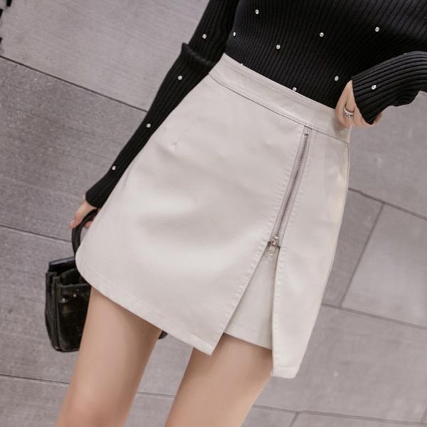 

skirts autumn winter high waist leather women side zipper pu pencil skirt short black female hip package mini jupe