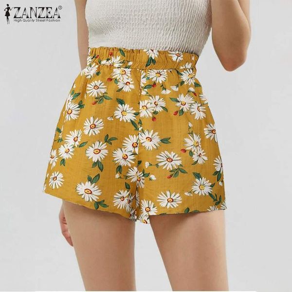 

women's shorts bohemian printed high waist trousers zanzea casual elastic streetwear turnip, White;black