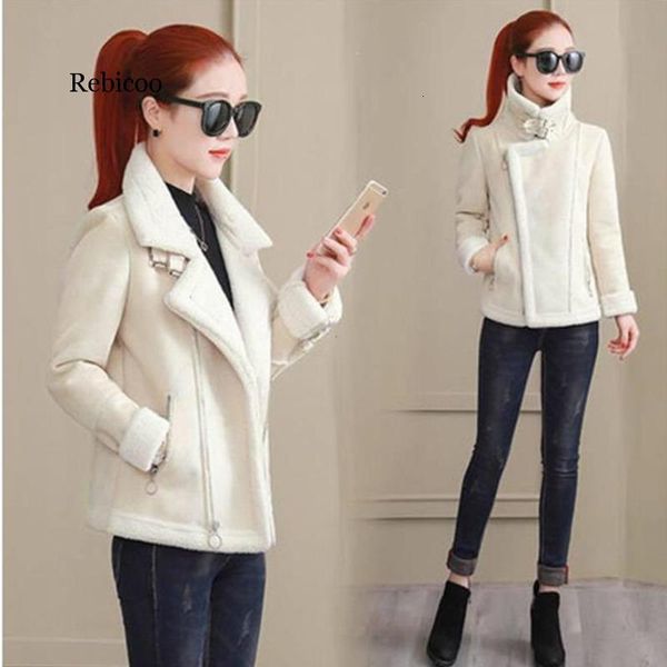 

women's leather & faux winter short suede jacket women plus size female brown white motorcycle biker outwear coat, Black