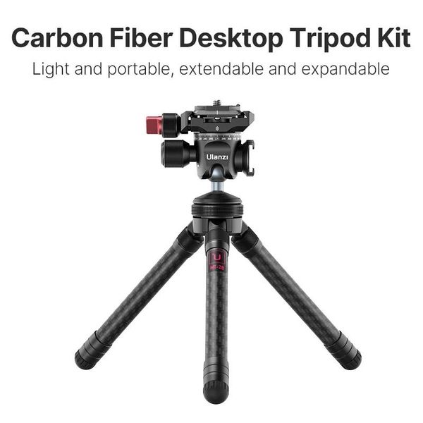 

ulanzi mt-28 carber fiber extendable tripod panoramic metal ballhead head with cold shoe 1/4 screw portable vlog tripods