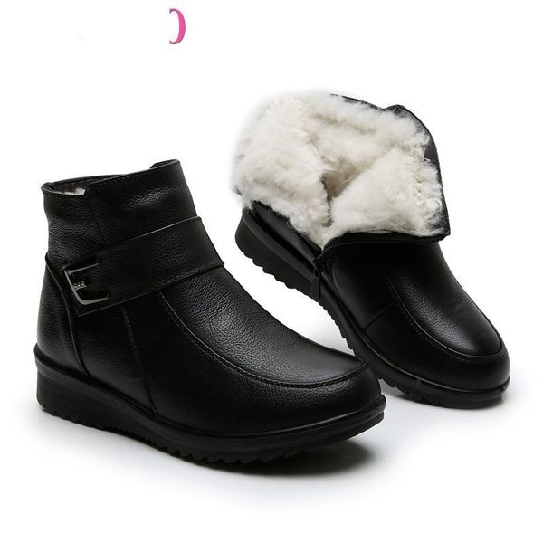 

boots 2021 women snow winter flat heels ankle warm platform shoes genuine leather thick wool fur booties du52, Black