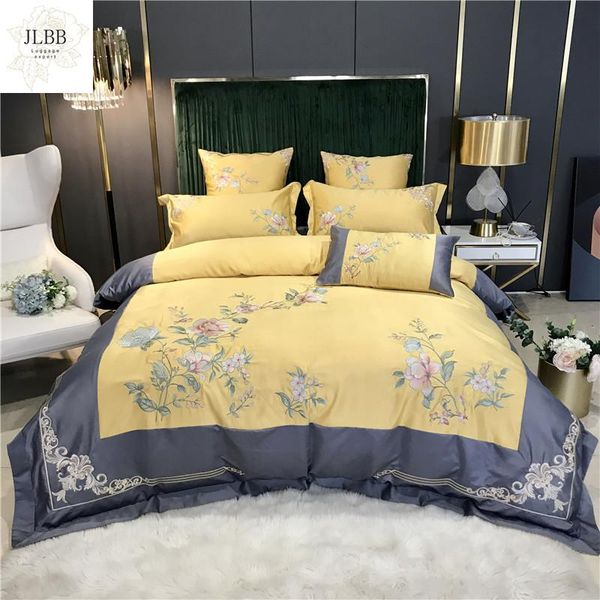 

bedding sets luxury chinese style flowers embroidery 600tc satin like silk cotton set duvet cover bed linen fitted sheet pillowcases