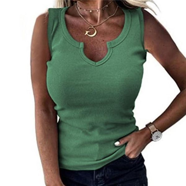 

women's tanks & camis 2021 summer fashion tight fitting threaded casual v-neck sleeveless vest t-shirt women plus size tank female clo, White