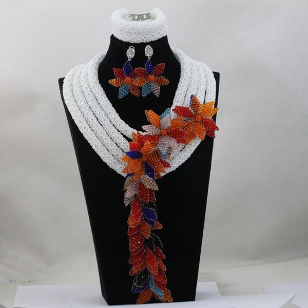 

wedding jewelry sets magnificent african white crystal bead orange multicolor flower for women bridal anj005, Slivery;golden