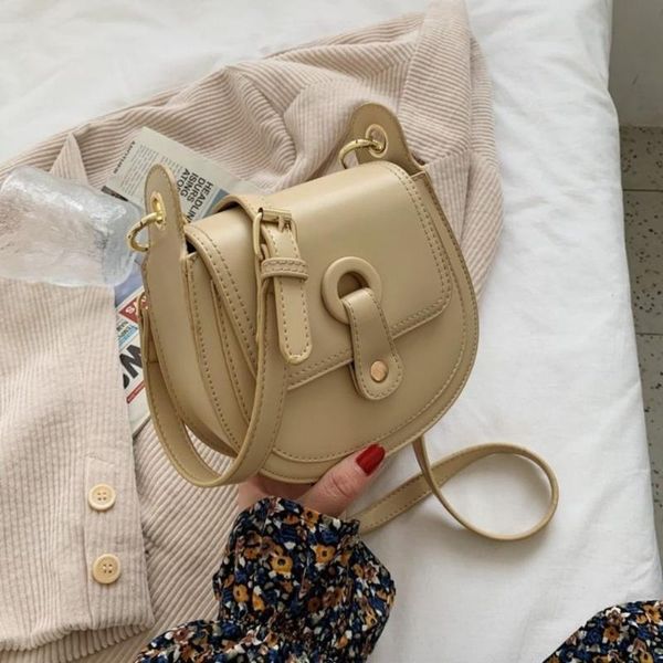 

evening bags pu leather saddle for women 2021 fashion shoulder simple bag lady solid color handbags