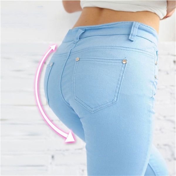 

colored high elastic force pencil pants jeans formal female low waist black plus size casual trouser streetwear women 211118, Blue