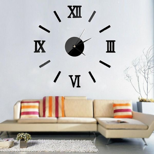 

wall clocks diy decal clock modern design 3d sticker black self adhesive mirror surface decor watch for kids