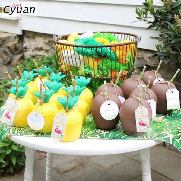 

summer party pineapple coconut drink cups with straws plastic cup for hawaiian supplies flamingo theme luau tropical decoration