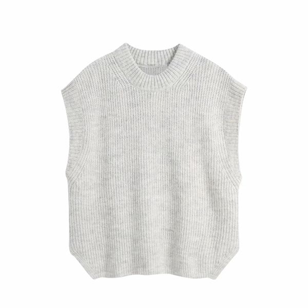 

spring women sleeveless knitting loose sweater female o neck pullover casual lady sw1117 210430, Black;white