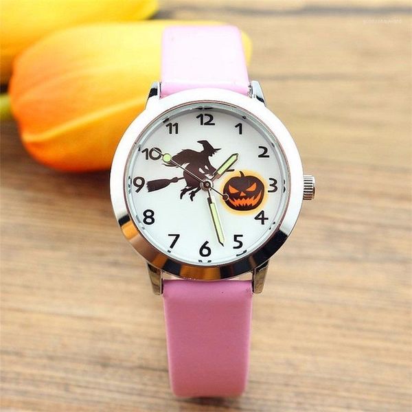 

wristwatches 2021 halloween children's gift table for boys and girls glow-in-the-dark pointer witch jack-o '-lantern quartz watch, Slivery;brown