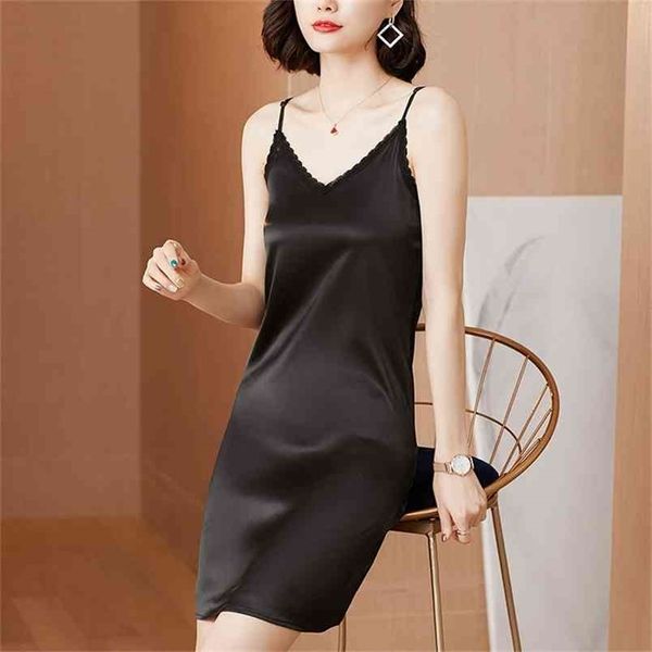 

wwenn women satin lace dress spring summer party luxury shiny sundress imitation silk camis mini es 210507, Black;gray