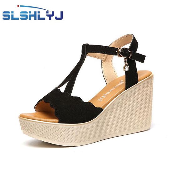 

dress shoes female summer heel thick bottom toe muffin slope with waterproof table sandals size 33-43 yards, Black