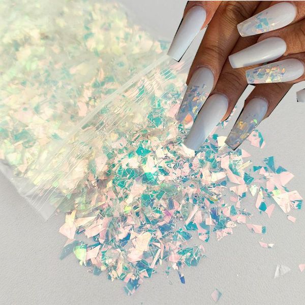 

nail glitter holographic ab flake shell sparkly sequins irregular paillette diy gel polish manicure art decorations, Silver;gold